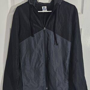Starter Y2K Vintage Mens Medium Black Hooded Full Zip Streetwear Windbreaker